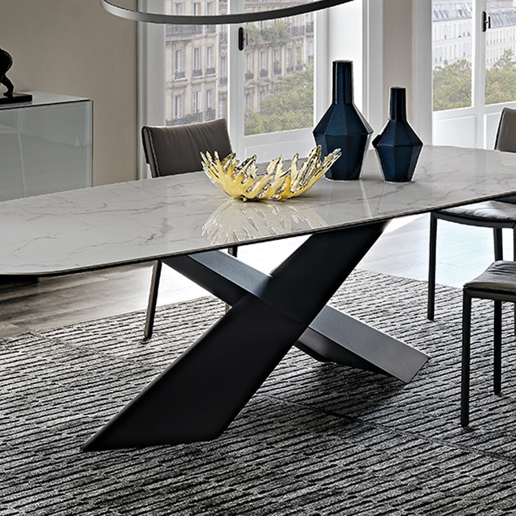 Sintered Stone Tisch für den industriellen Esstisch des Restaurants mit schwarzer Sockelbasis