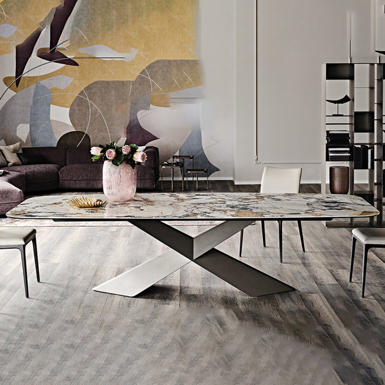 Sintered Stone Tisch für den industriellen Esstisch des Restaurants mit schwarzer Sockelbasis