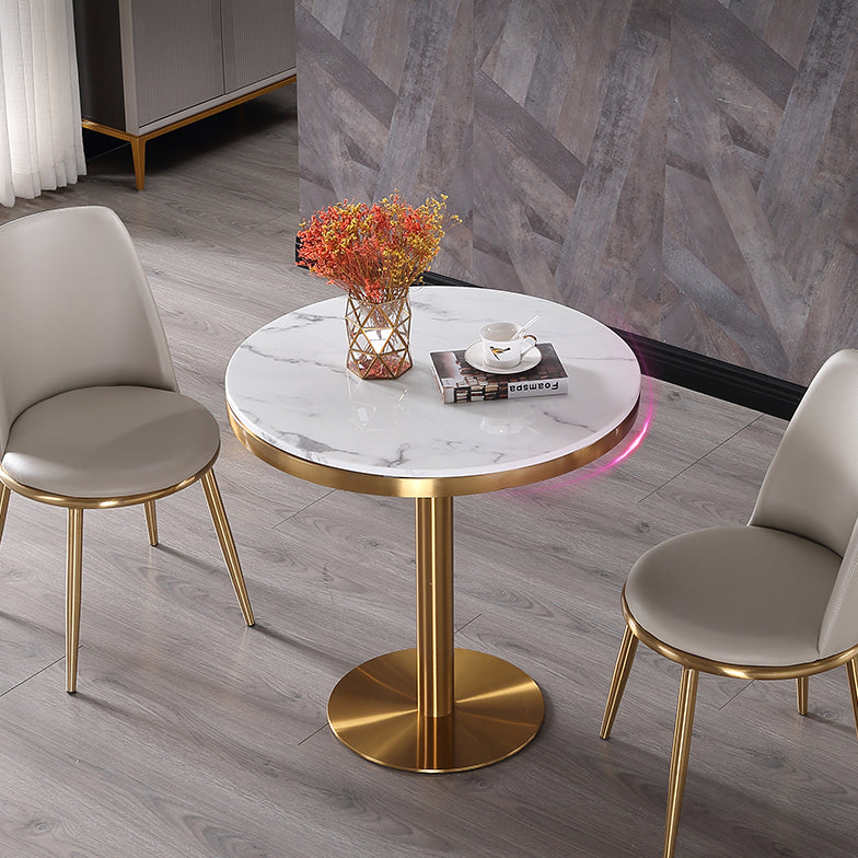 Metal Traditional Luxury Round Dining Table Marble Indoor Table with Pedestal Base