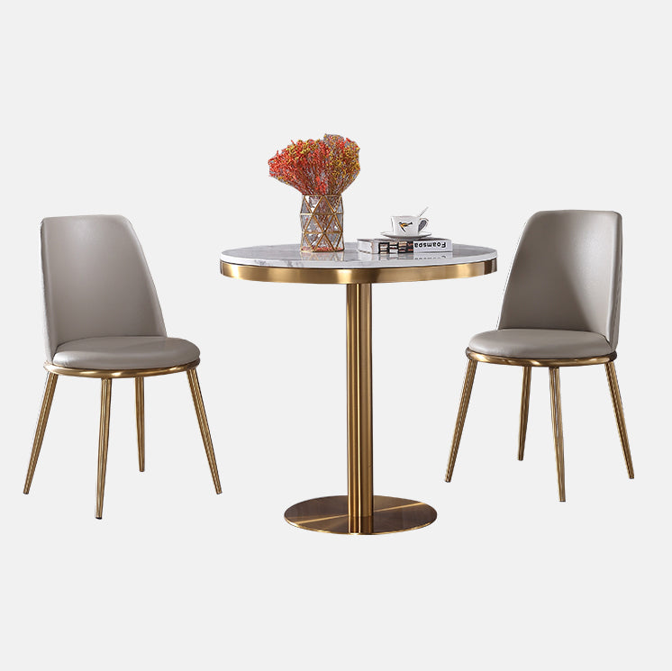 Metal Traditional Luxury Round Dining Table Marble Indoor Table with Pedestal Base