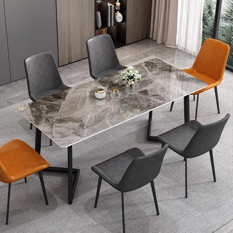 Industrial Sintered Stone Table Restaurant Rectangle Table with Double Pedestal Base
