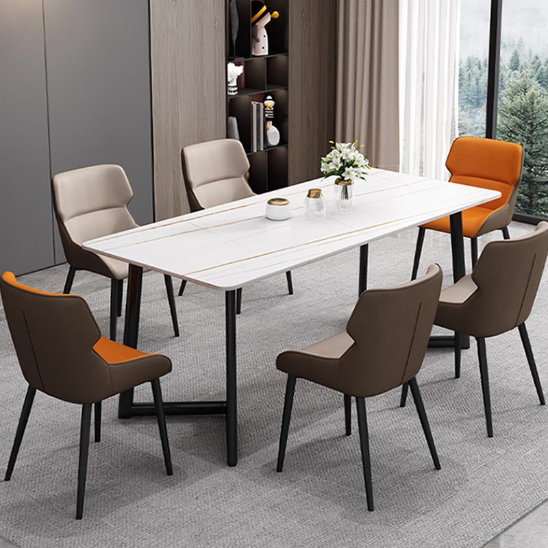 Industrial Sintered Stone Table Restaurant Rectangle Table with Double Pedestal Base