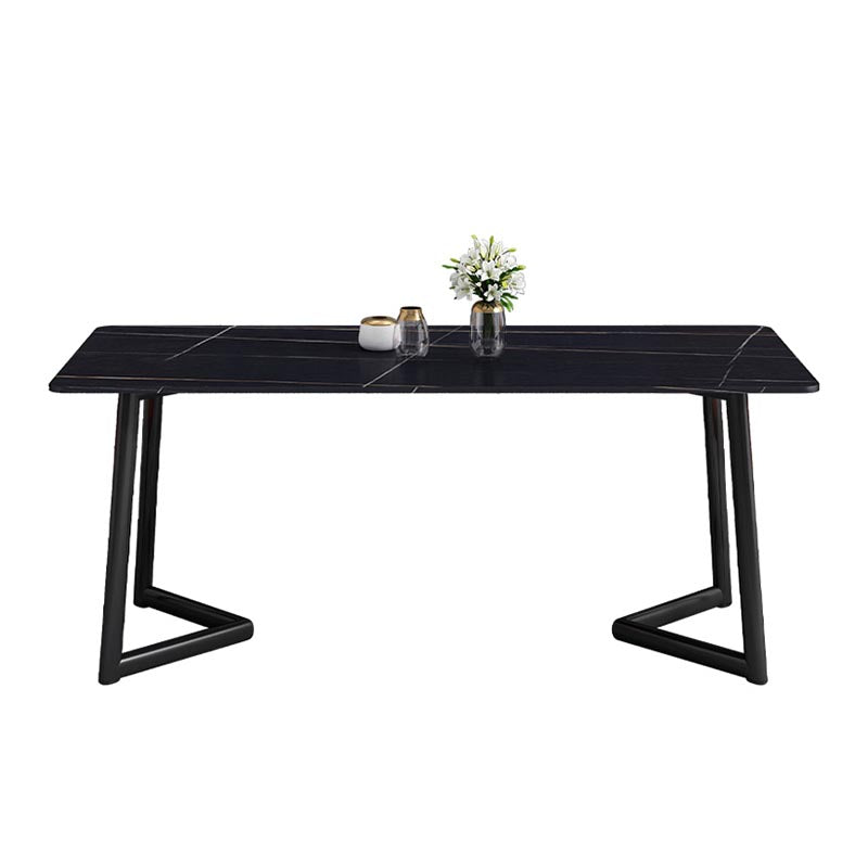 Industrial Sintered Stone Table Restaurant Rectangle Table with Double Pedestal Base