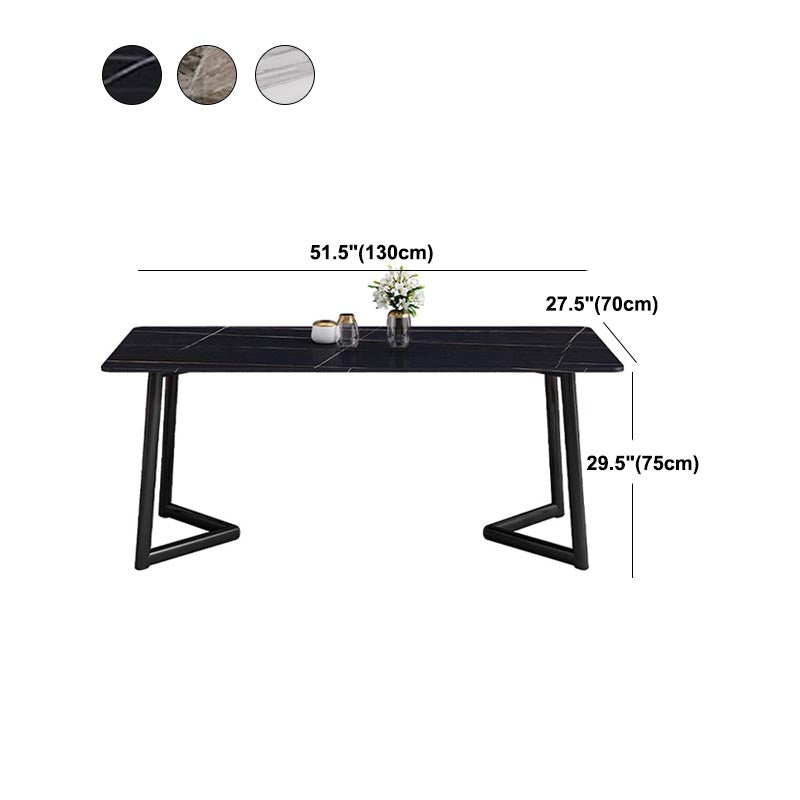 Industrial Sintered Stone Table Restaurant Rectangle Table with Double Pedestal Base
