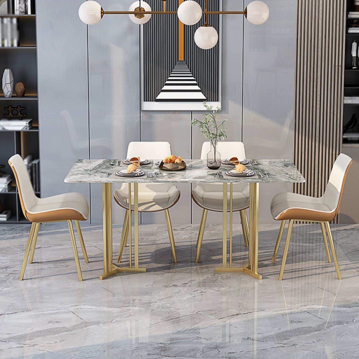 Mesa de comedor de doble pedestal de muebles de piedra de lujo tradicional