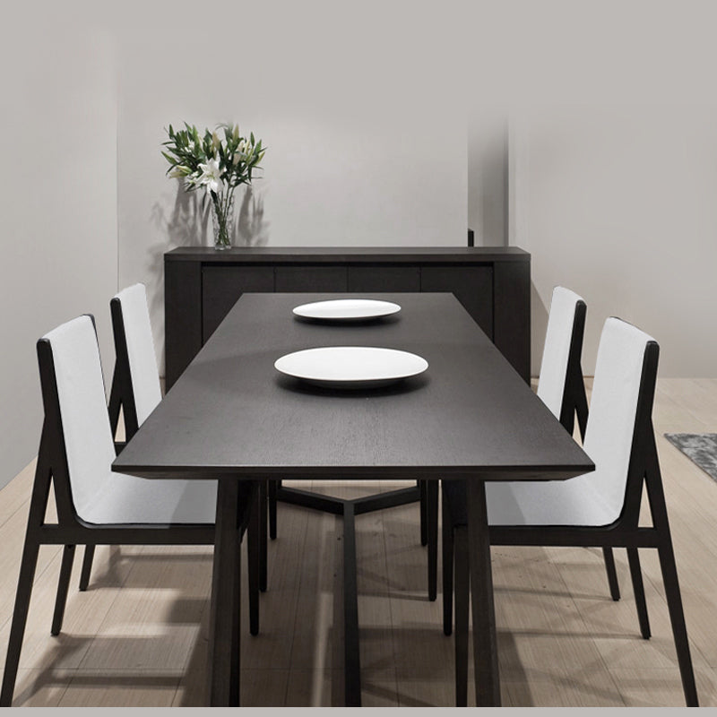 Mesa de comedor industrial rectangular Mesa fija de madera maciza con base de caballete