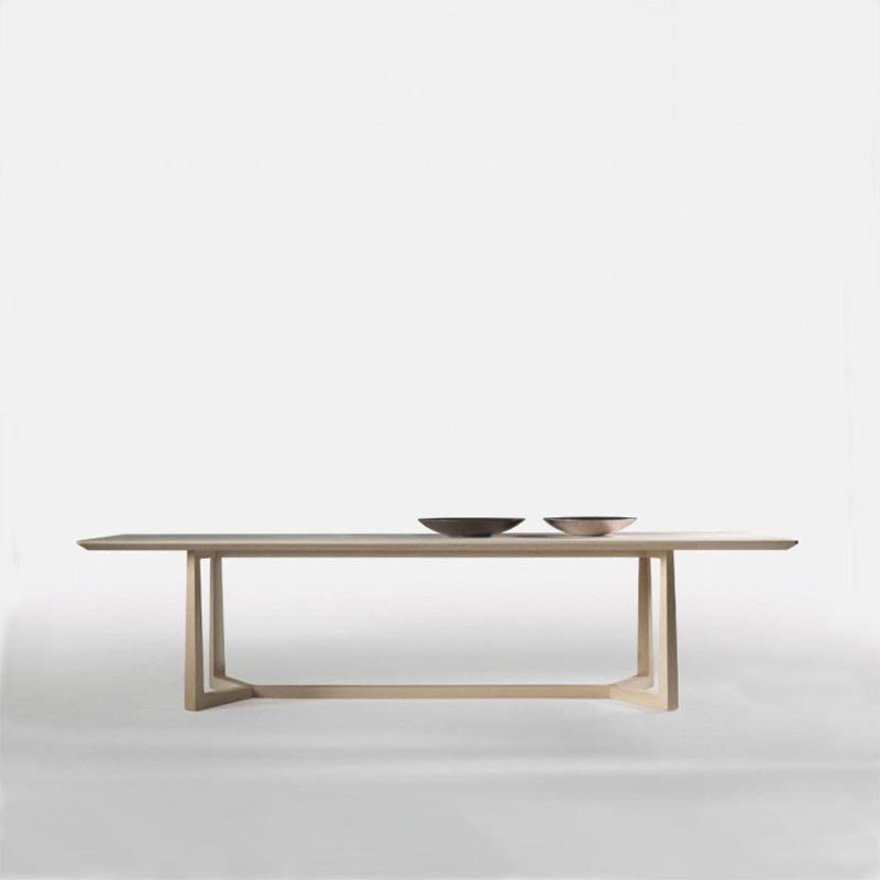 Mesa de comedor industrial rectangular Mesa fija de madera maciza con base de caballete