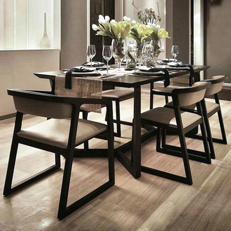 Mesa de comedor industrial rectangular Mesa fija de madera maciza con base de caballete