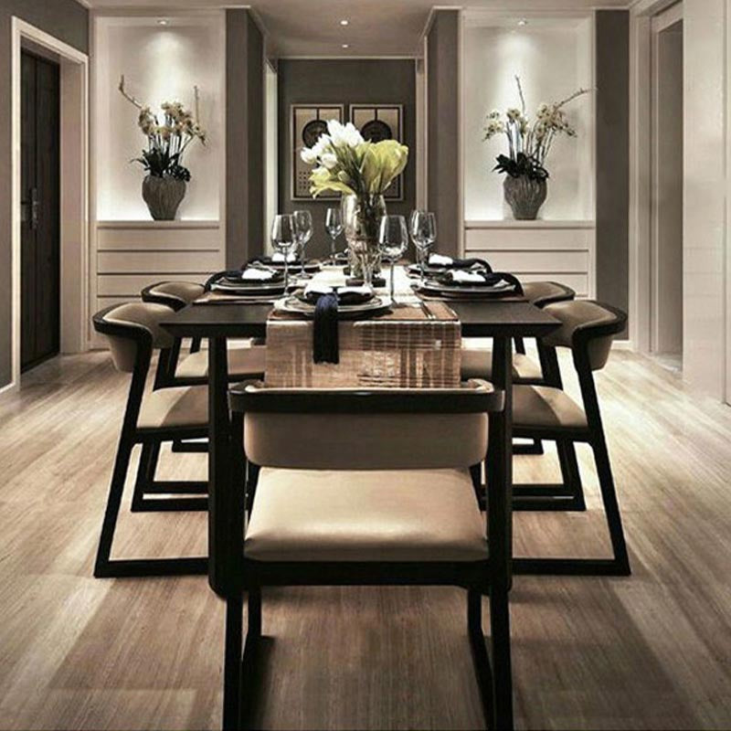 Mesa de comedor industrial rectangular Mesa fija de madera maciza con base de caballete