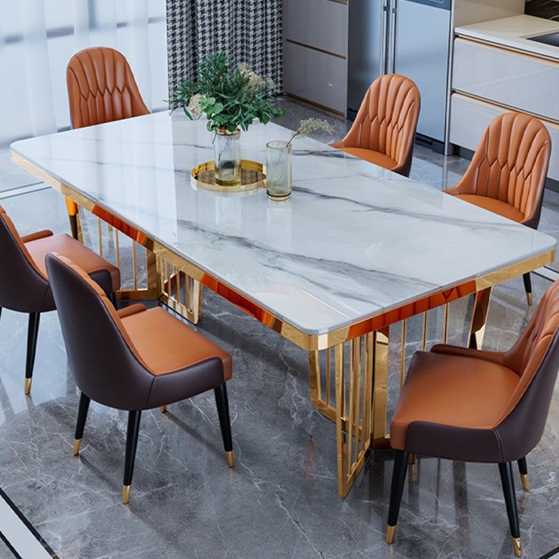 Sintered Stone Dining Table Traditional Luxury Dining Table with Gold Frame for Kitchen