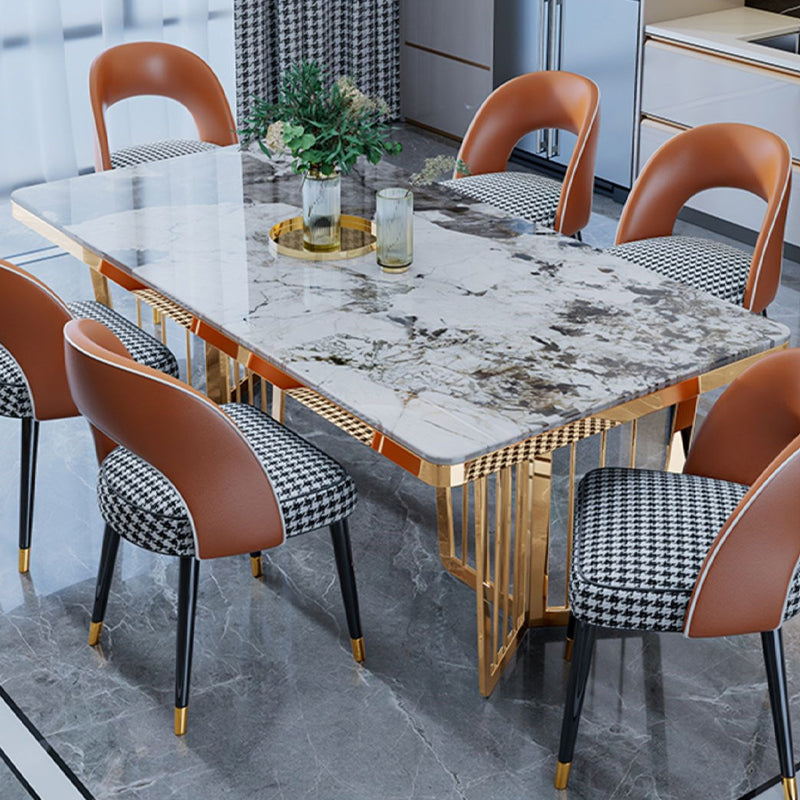 Sintered Stone Dining Table Traditional Luxury Dining Table with Gold Frame for Kitchen
