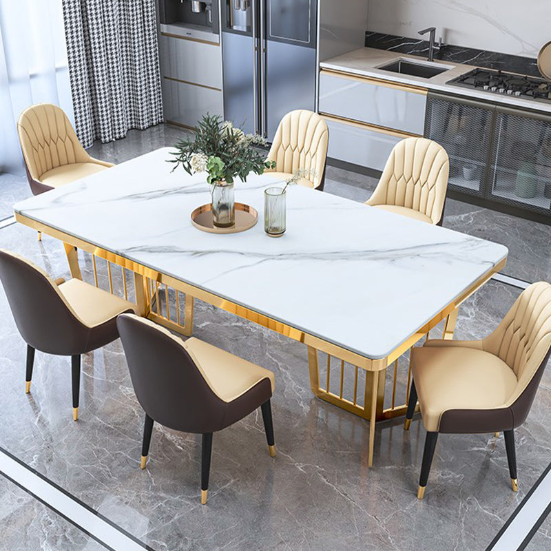 Sintered Stone Dining Table Traditional Luxury Dining Table with Gold Frame for Kitchen