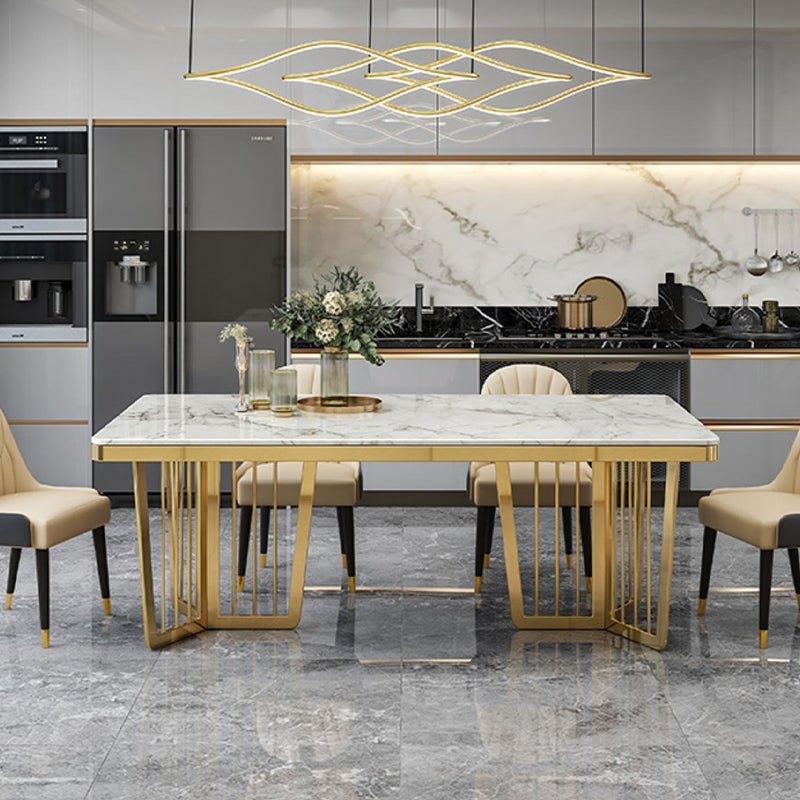 Sintered Stone Dining Table Traditional Luxury Dining Table with Gold Frame for Kitchen