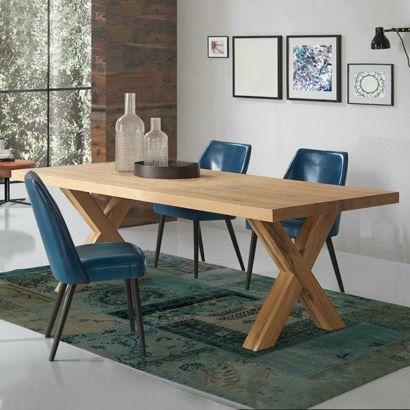 Table à manger rectangulaire industrielle en bois de pin avec double piédestal pour restaurant