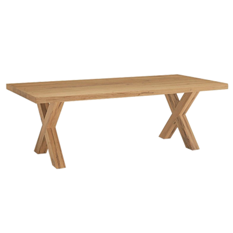 Table à manger rectangulaire industrielle en bois de pin avec double piédestal pour restaurant