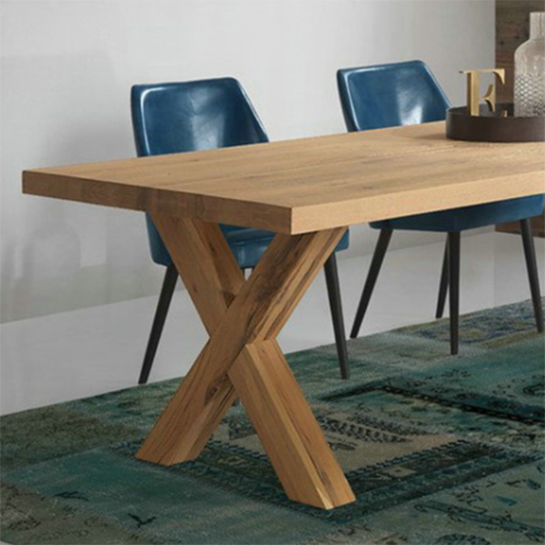 Table à manger rectangulaire industrielle en bois de pin avec double piédestal pour restaurant