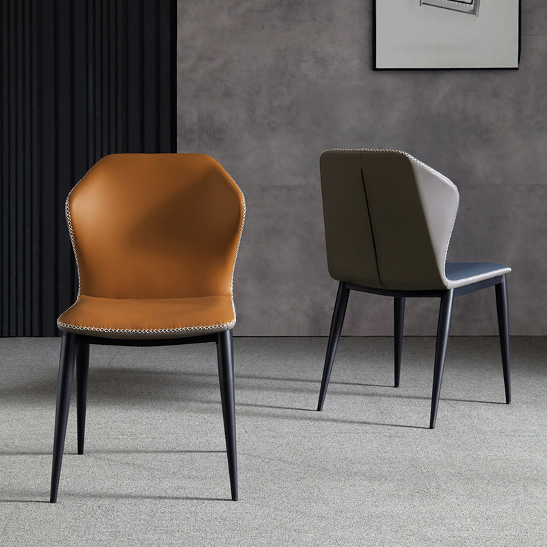Chaise de salle à manger sans bras à oreilles de conception industrielle, chaise latérale de salle à manger en cuir