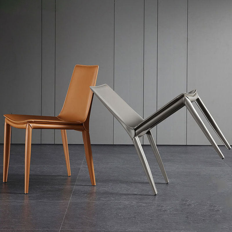 Silla sin brazos de comedor de cuero moderno, sillas de comedor de metal para uso doméstico