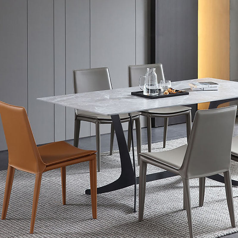 Silla sin brazos de comedor de cuero moderno, sillas de comedor de metal para uso doméstico