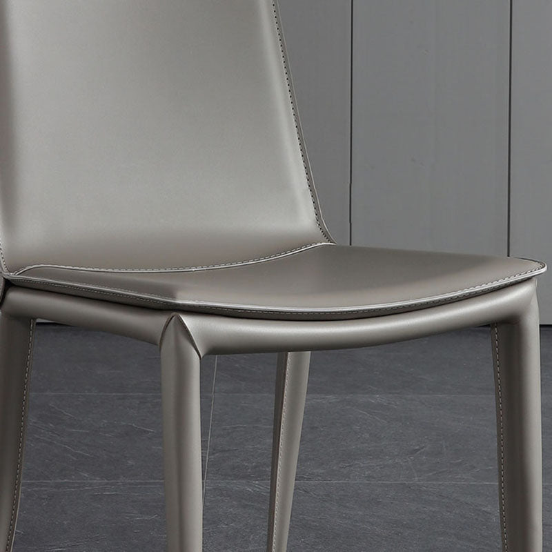 Silla sin brazos de comedor de cuero moderno, sillas de comedor de metal para uso doméstico