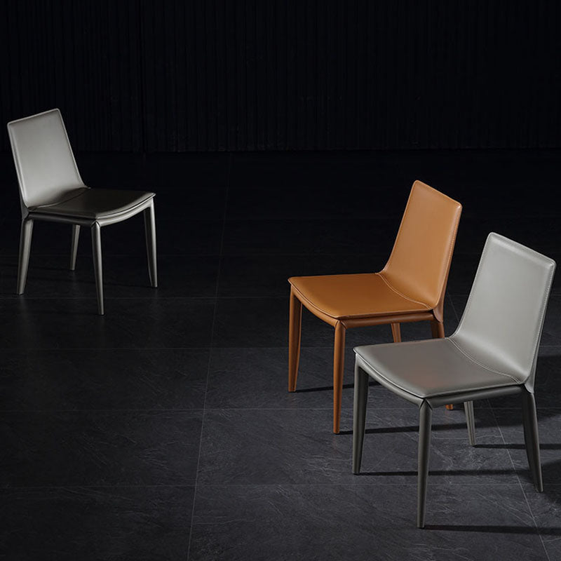 Silla sin brazos de comedor de cuero moderno, sillas de comedor de metal para uso doméstico