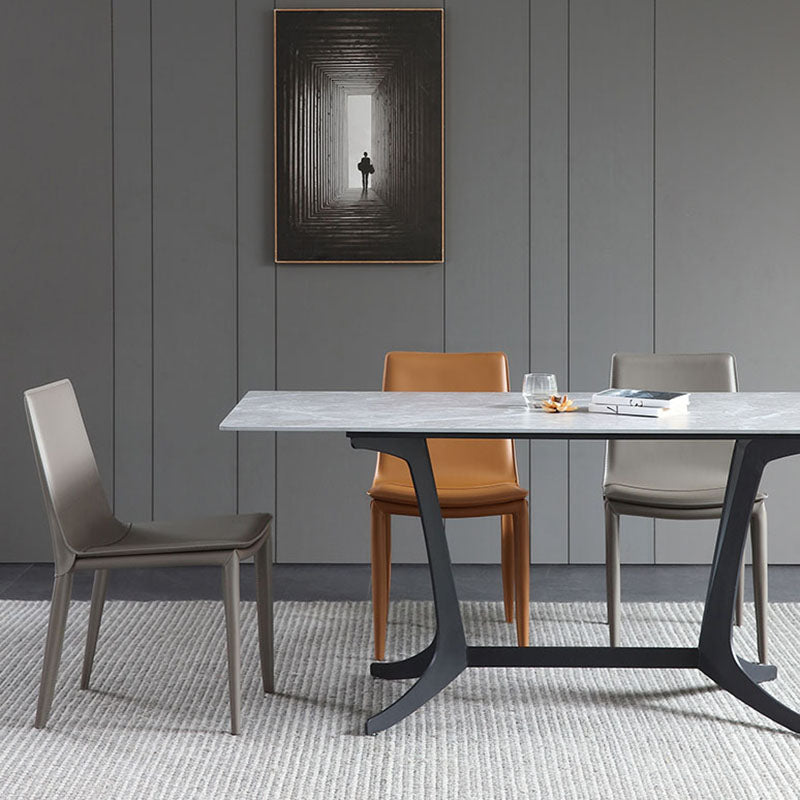 Silla sin brazos de comedor de cuero moderno, sillas de comedor de metal para uso doméstico