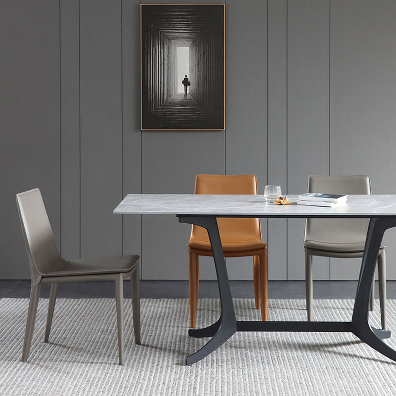 Silla de comedor sin brazos de cuero contemporánea Sillas de comedor de metal
