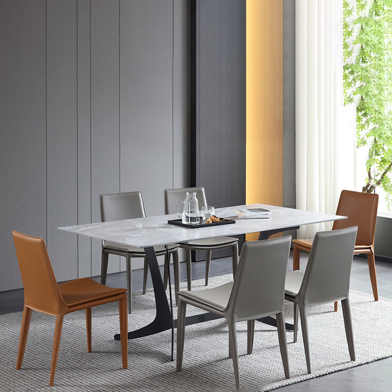 Silla de comedor sin brazos de cuero contemporánea Sillas de comedor de metal