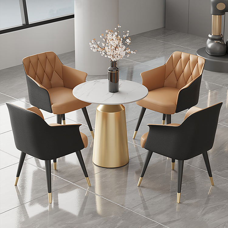 Silla de comedor con brazo de metal Glam, silla lateral de piel sintética para uso en restaurantes