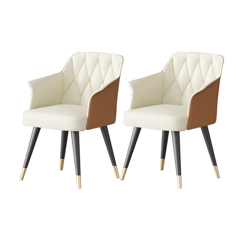 Silla de comedor con brazo de metal Glam, silla lateral de piel sintética para uso en restaurantes