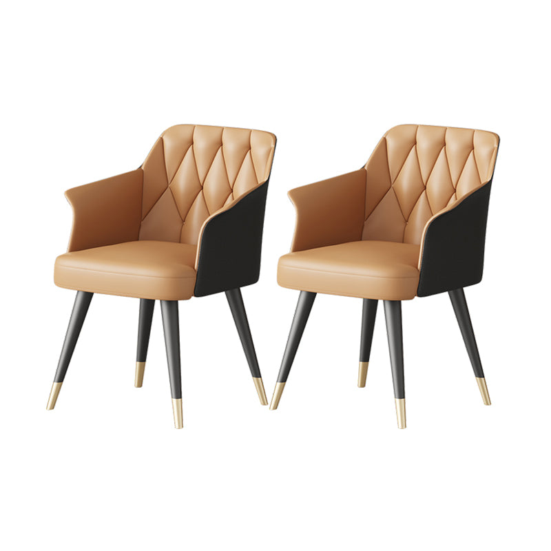 Silla de comedor con brazo de metal Glam, silla lateral de piel sintética para uso en restaurantes