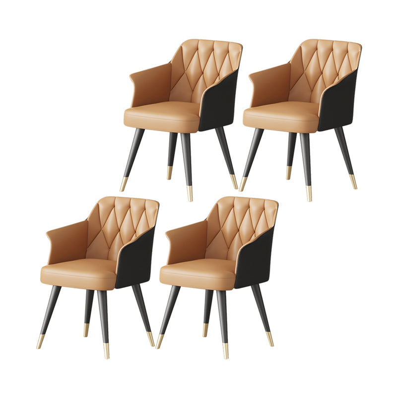 Silla de comedor con brazo de metal Glam, silla lateral de piel sintética para uso en restaurantes