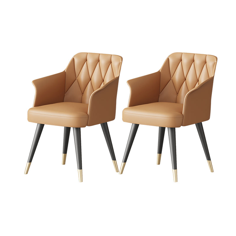 Silla de comedor con brazo de metal Glam, silla lateral de piel sintética para uso en restaurantes