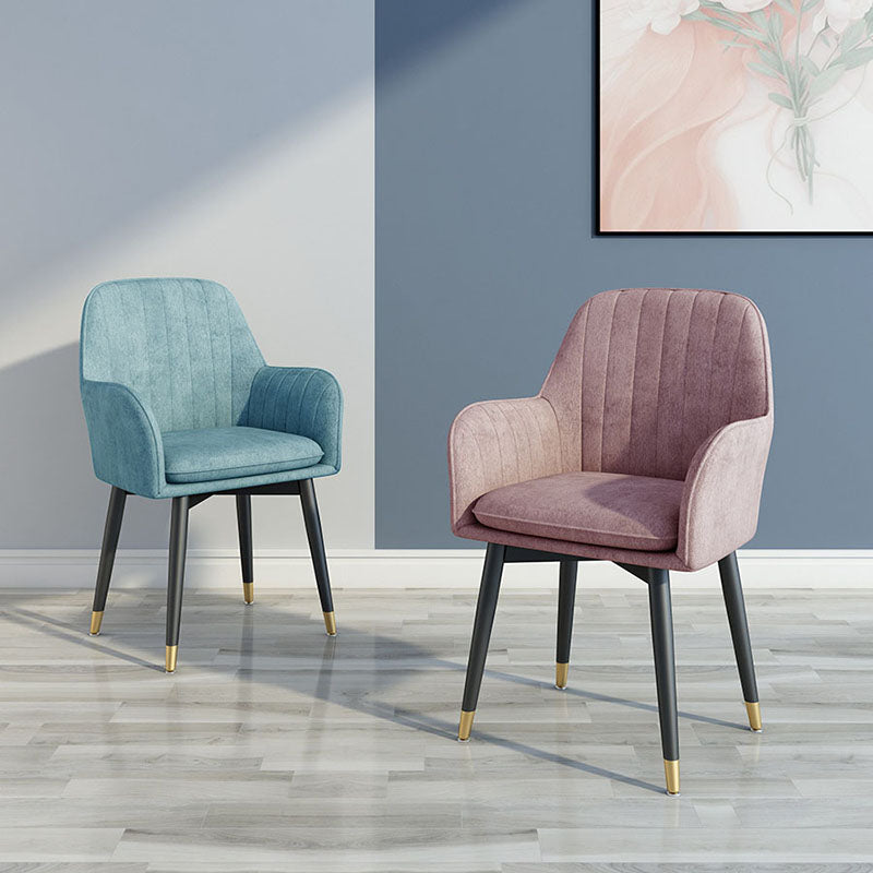 Sillas de comedor de tela escandinava para el hogar, silla lateral de comedor con respaldo sólido y brazo