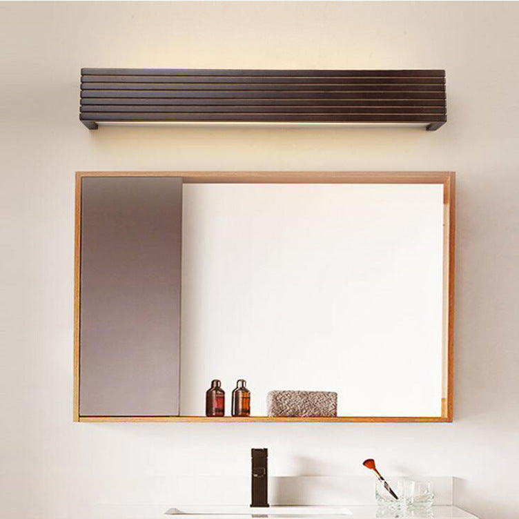 Linear Shade Wood Wall Sconce Modern 1-Light Mirror Wall Lighting Fixtures in Brown