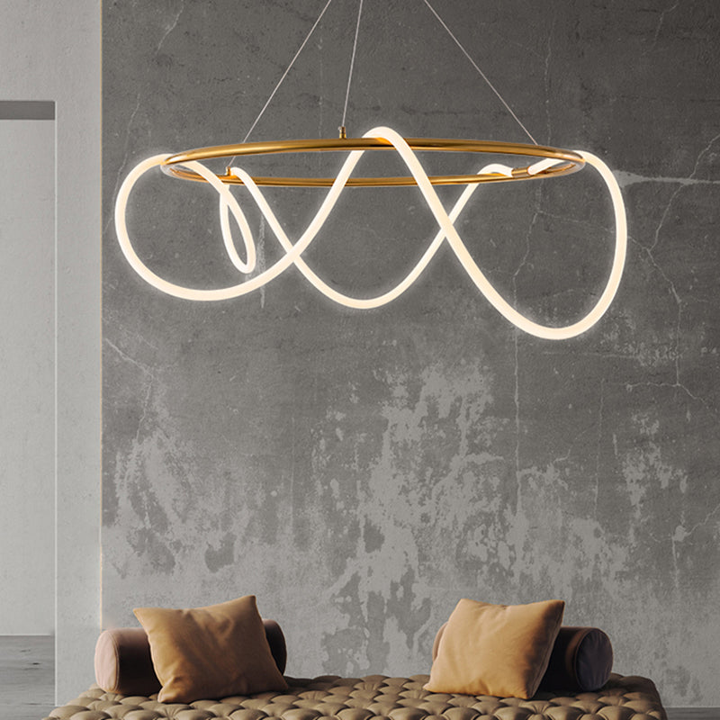 Simple Style Chandelier Gold Led Hanging Light for Bedroom Dining Room