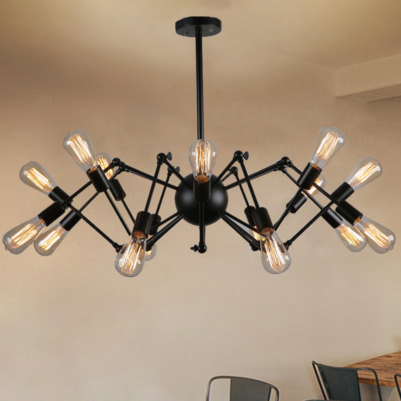 Radial Chandelier Lights Industrial Style Metal Hanging Pendant Lights in Black