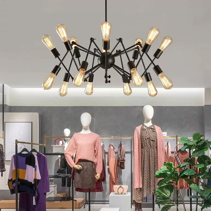 Radial Chandelier Lights Industrial Style Metal Hanging Pendant Lights in Black