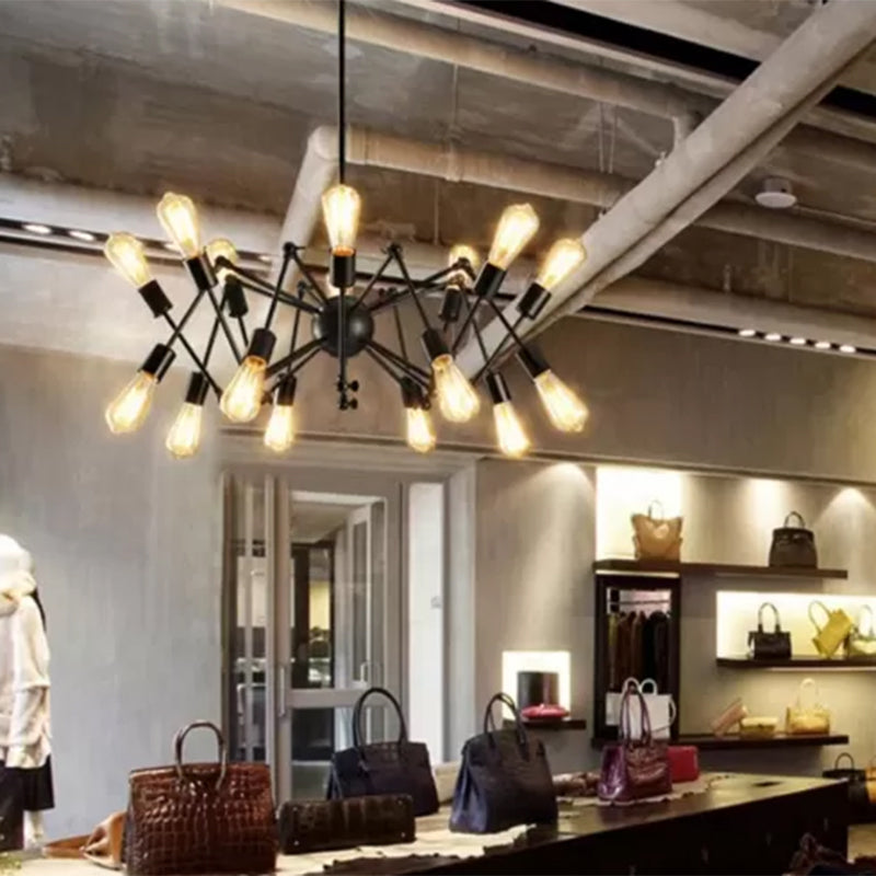 Radial Chandelier Lights Industrial Style Metal Hanging Pendant Lights in Black