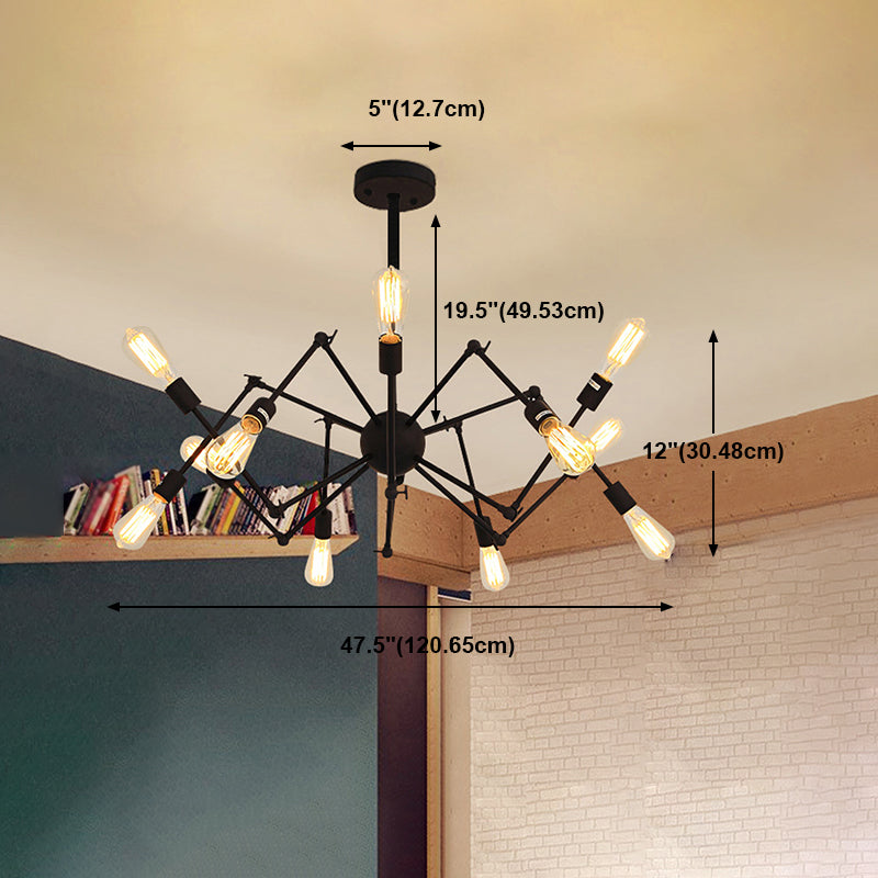 Radial Chandelier Lights Industrial Style Metal Hanging Pendant Lights in Black