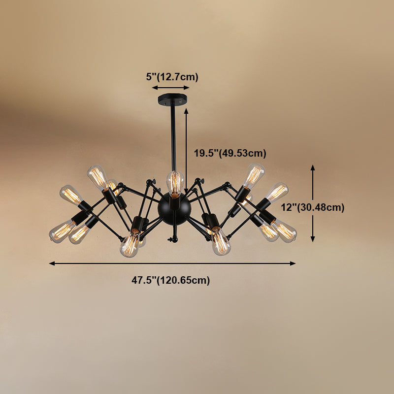 Radial Chandelier Lights Industrial Style Metal Hanging Pendant Lights in Black