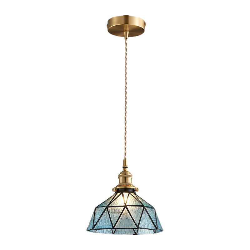 Vintage Glass Pendant Light 1-Light Geometric Ceiling Light Fixture for Hallway