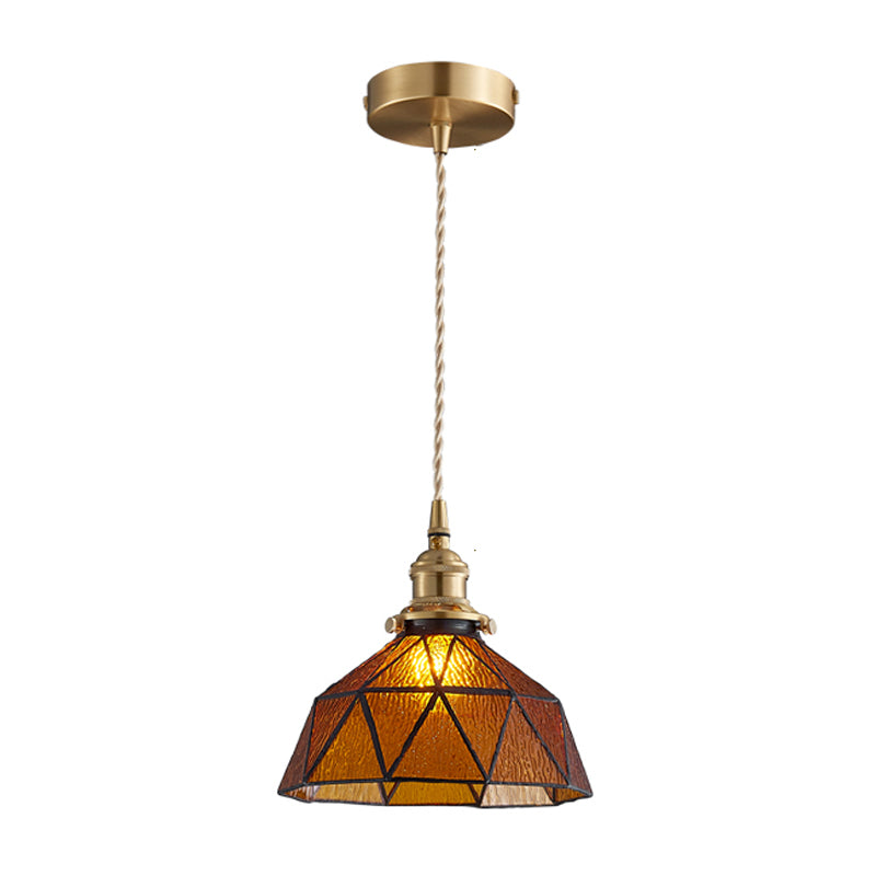 Vintage Glass Pendant Light 1-Light Geometric Ceiling Light Fixture for Hallway