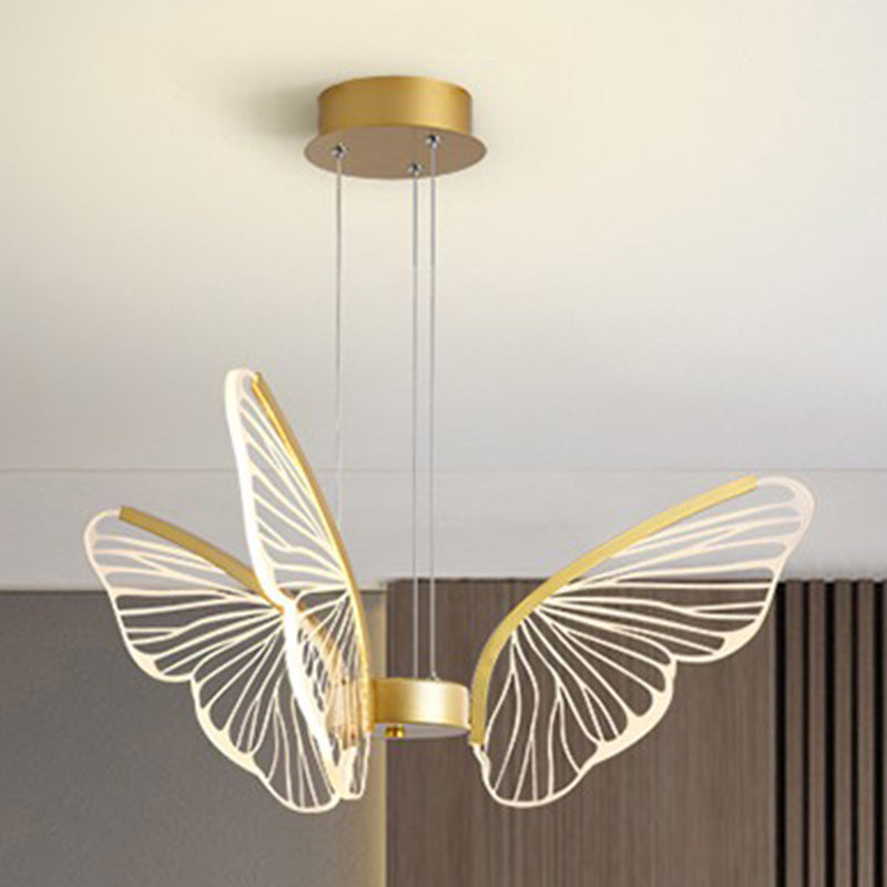 Butterfly Shape Metal Hanging Light Modern Style Multi Lights Cluster Pendant in Gold