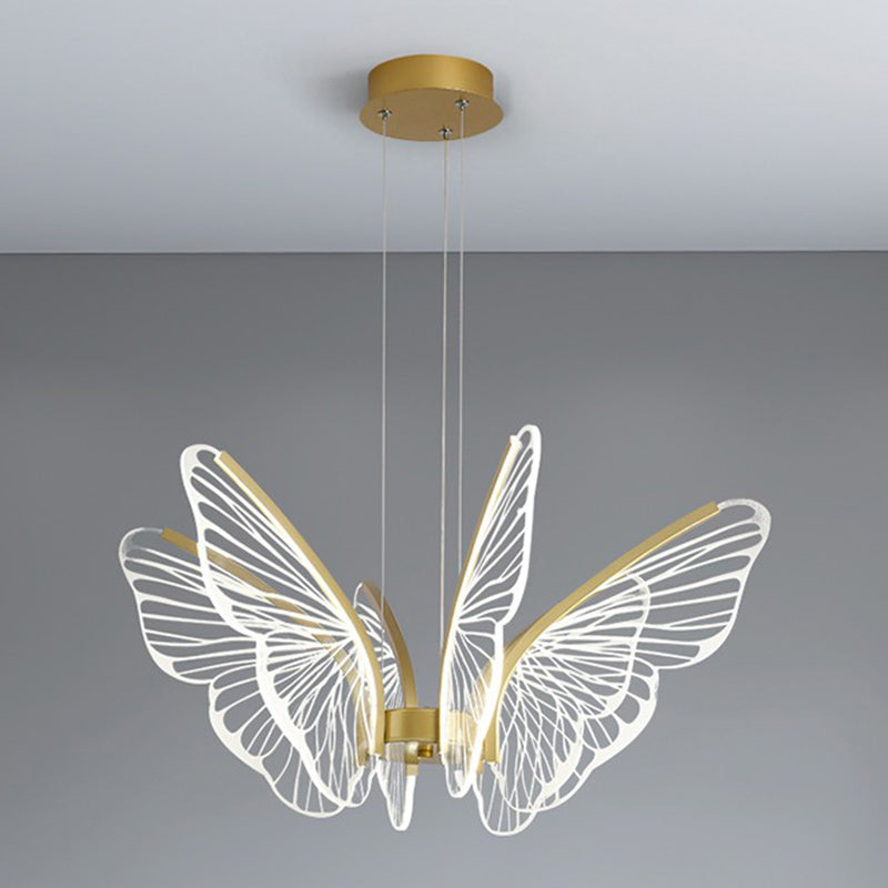 Butterfly Shape Metal Hanging Light Modern Style Multi Lights Cluster Pendant in Gold