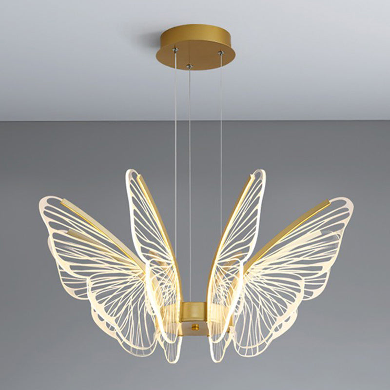 Butterfly Shape Metal Hanging Light Modern Style Multi Lights Cluster Pendant in Gold