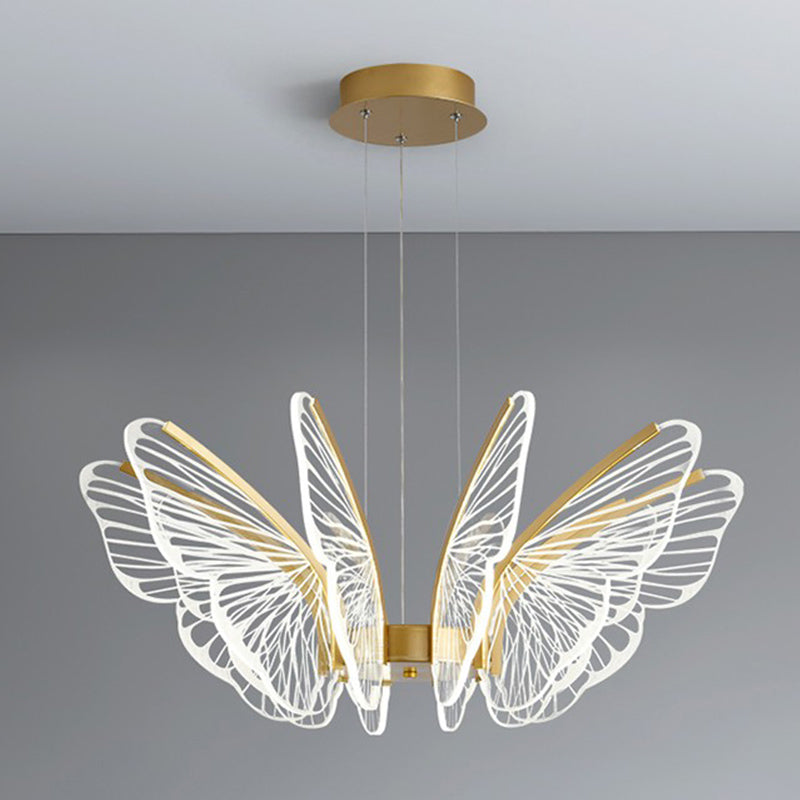Butterfly Shape Metal Hanging Light Modern Style Multi Lights Cluster Pendant in Gold