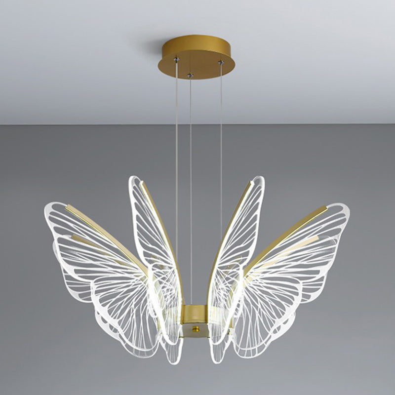 Butterfly Shape Metal Hanging Light Modern Style Multi Lights Cluster Pendant in Gold