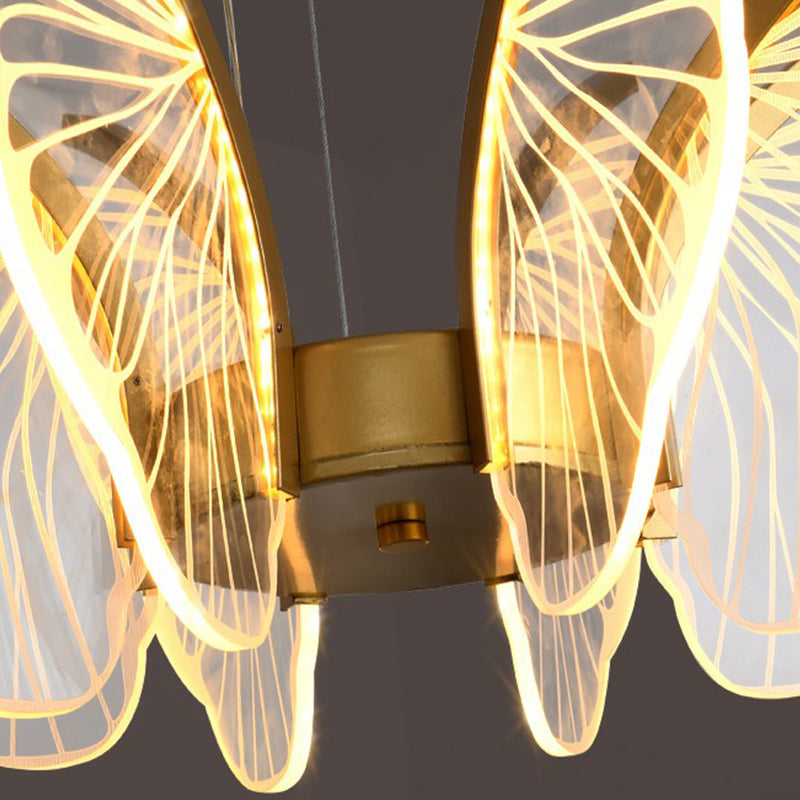 Butterfly Shape Metal Hanging Light Modern Style Multi Lights Cluster Pendant in Gold