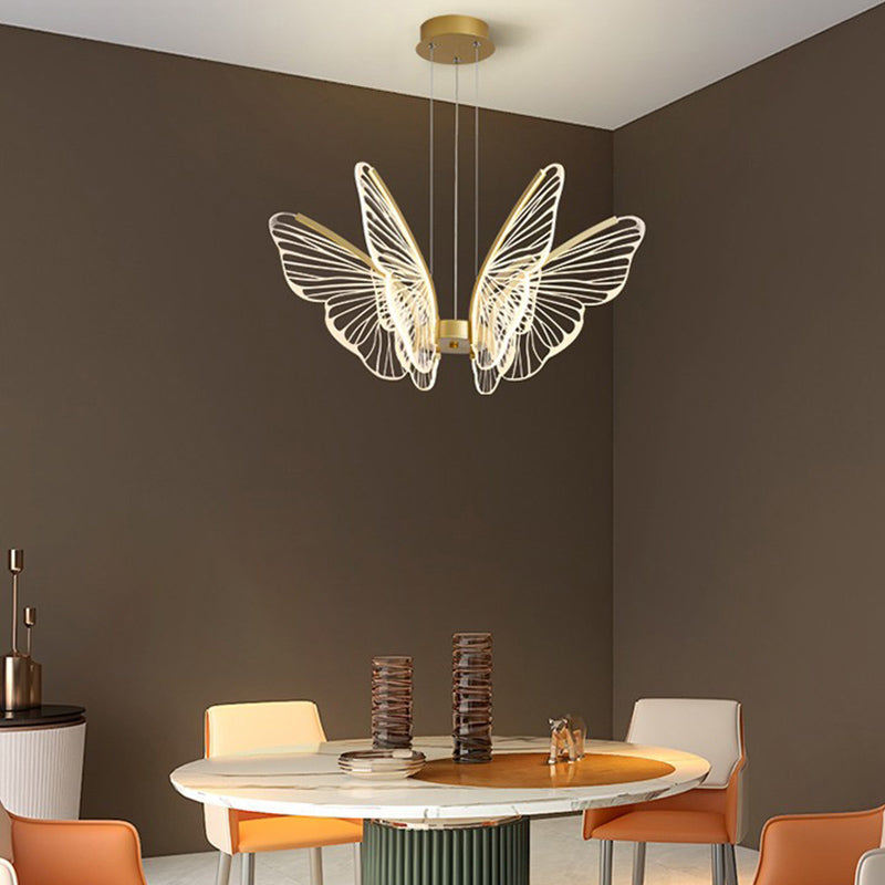 Butterfly Shape Metal Hanging Light Modern Style Multi Lights Cluster Pendant in Gold